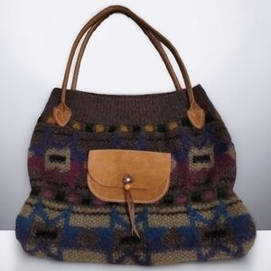 Handcrafted Wool & Leather Multicolored Tote Bag